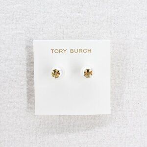 Tory Burch Kira Pearl Stud Earrings Ivory/Tory Gold OS